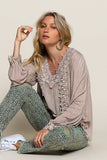 feminine floral embroidery woven top