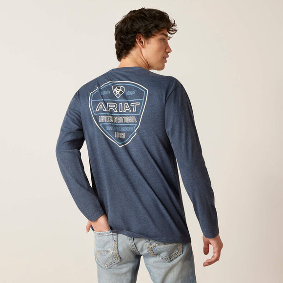 Ariat mens long sleeve crest line navy heather 10047591