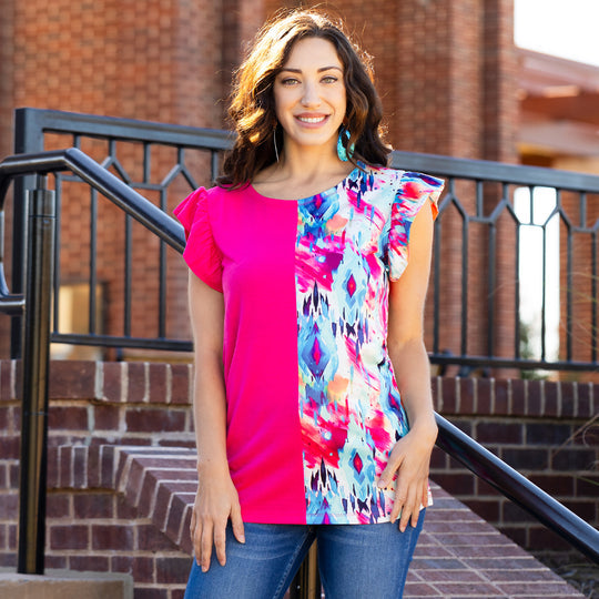 floral color block t shirt