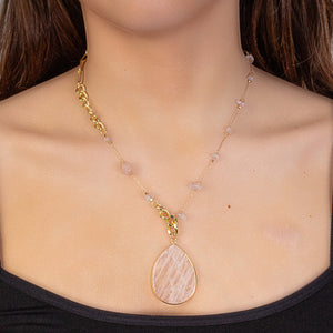 Natural Stone Teardrop Necklace - Rose Quartz