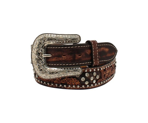 Angel Ranch Women's Tooled Overlay Stone Belt