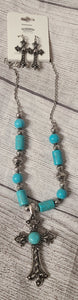 turquoise colored cross necklace set