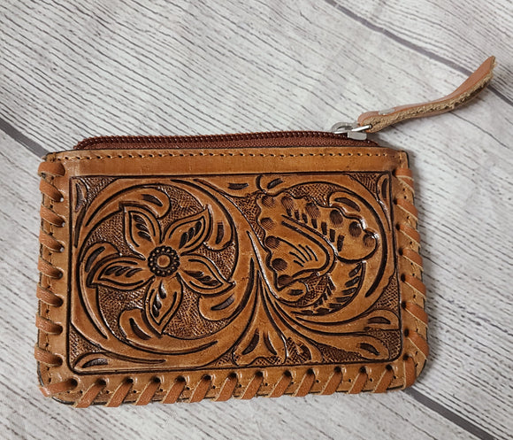 hair on hide tooled pouch