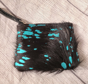 blue acid wash hair on hide pouch