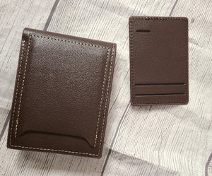 brown card holder and wallet