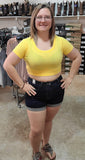 ribbed short sleeve scoop neck top- yellow