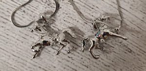 rhinestone saddled horse necklace