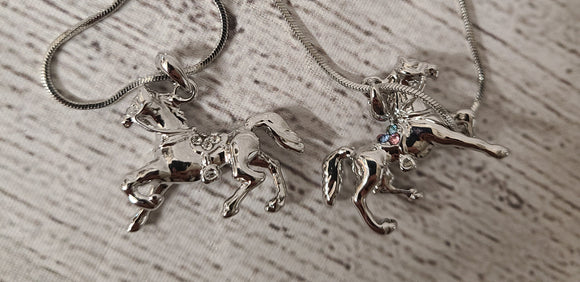 rhinestone saddled horse necklace