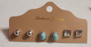 3 pack stud earring- oval teal