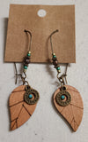 wood leaf drop earring