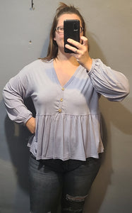 ruffled half button down top