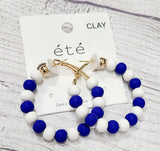 game day blue and white- clay large hoop earring