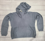 crochet knit pointelle hoodie sweater