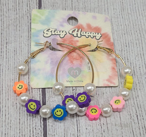 stay happy smiley face hoop earring