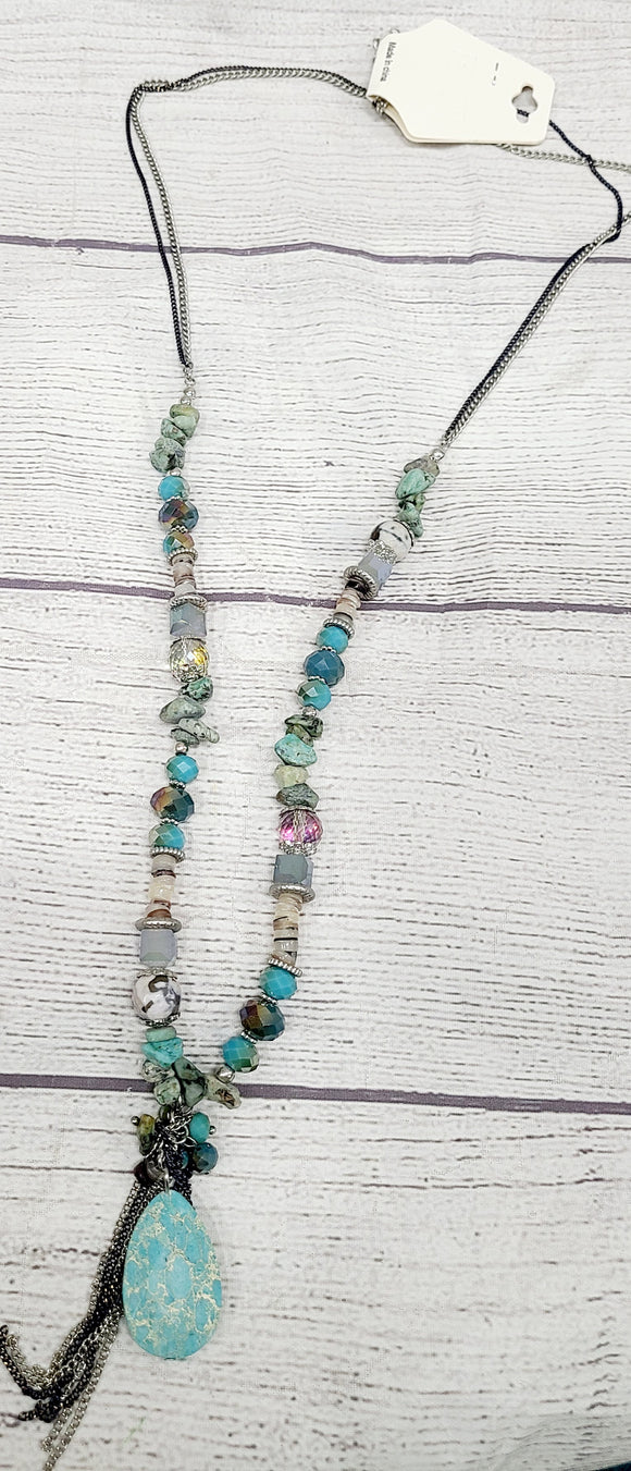 multi stone long necklace