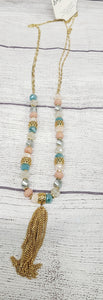 multi colored bead long necklaces pink