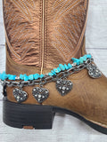 turquoise colored stone and hearts boot bracelet