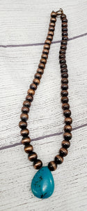 copper faux Navajo pearl turquoise colored stone necklace