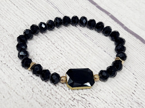 black large stone stretchy bracelet