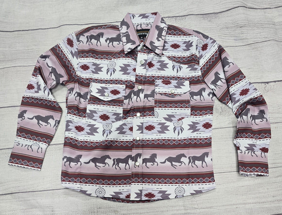 children's snap western shirt in old west running horse