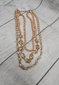 3 strand beaded glitter necklace- peach