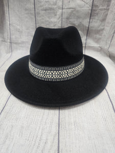 black fashion hat with white band