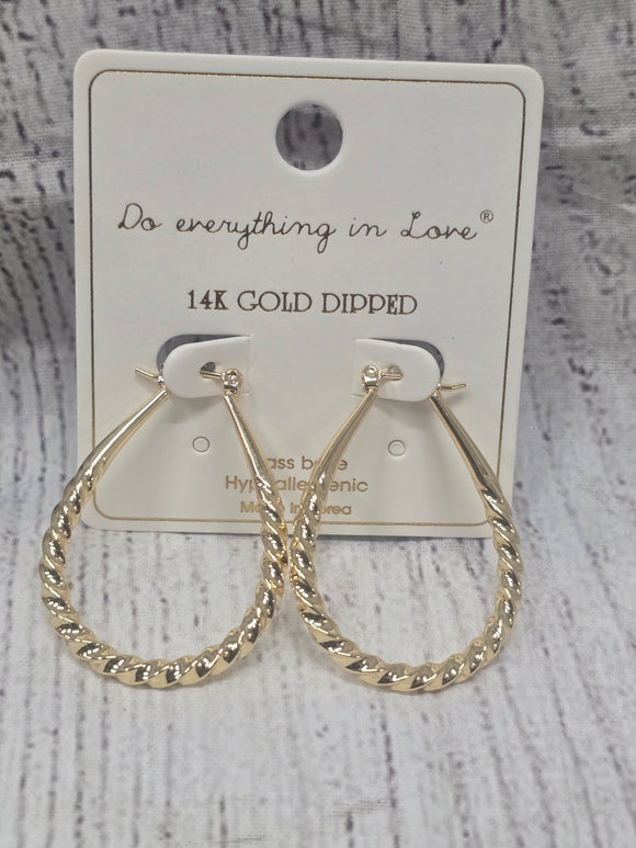 gold twisted hoop earring- white dipped