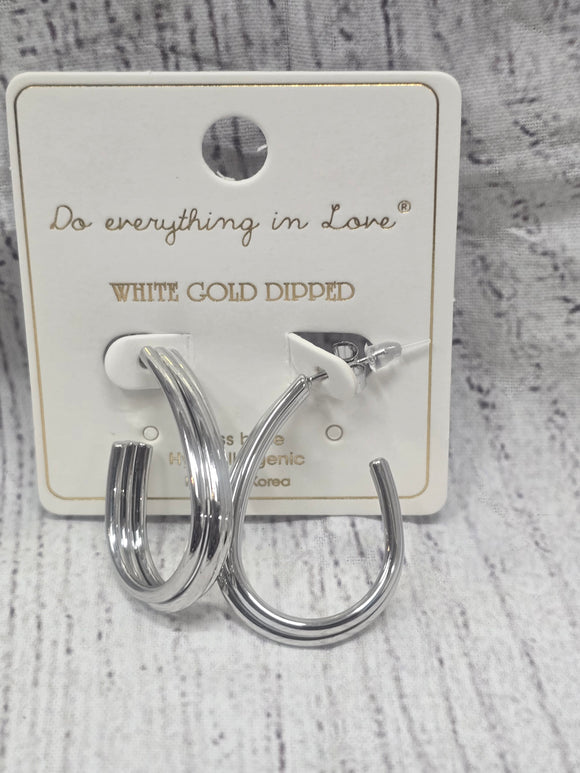 silver bar hoop earring- white dipped