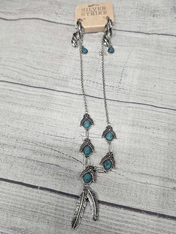 feather and turquoise necklace and earring set