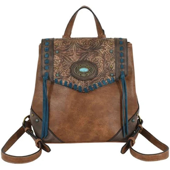 Ladies Justin Turquoise Embossed Leather Back Pack