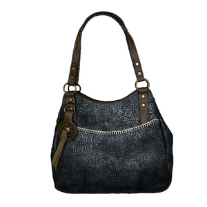 Justin Ladies Floral Embossed Soft Black Tote Bag 23054554