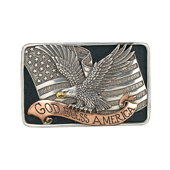 Nocona Men's Rectangle God Bless America Belt Buckle 37913