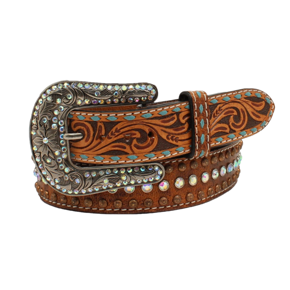 Angel Ranch Ladies Tooled Tab Feathered Arrow Brown Belt D140001308