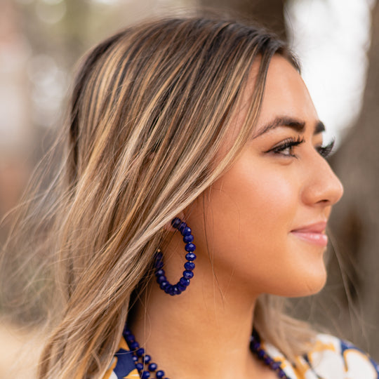 game day- blue crystal hoop earring