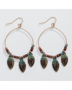 patina leaf and bead hoop