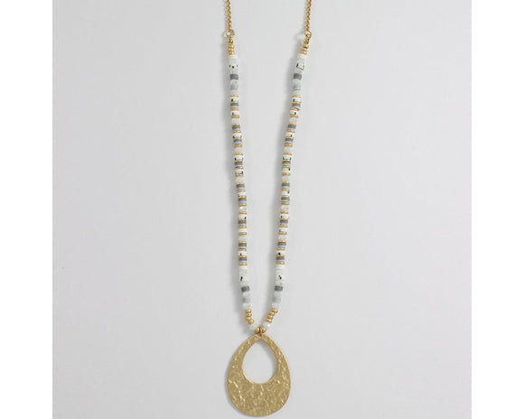 hammered gold textured with white crystal necklace