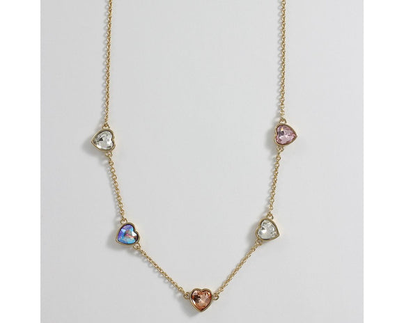 linked pastel crystal heart necklace