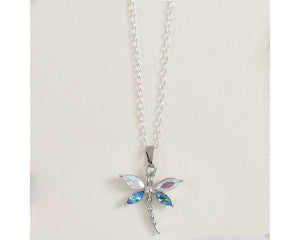 clear ab and aqua rhinestone necklace 18"