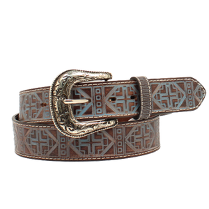 A1580027 Ariat Women's Tooled Cross Leather Belt - Blue