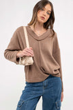 V NECK RIBBED PULLOVER KNIT-cocoa