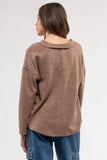 V NECK RIBBED PULLOVER KNIT-cocoa