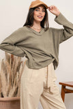 V NECK RIBBED PULLOVER KNIT- olive