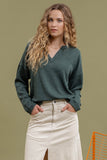 SOLID NOTCH NECK KNIT TOP- green