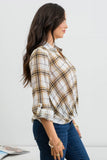 PLAID DRAPED ROLL TAB SLEEVE TOP