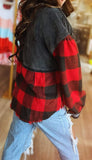 buffalo plaid cord sequin acid wash shacket