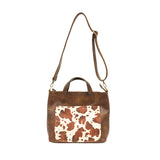 joy susan brown faux fur cow hide pocket convertible tote