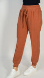 rust colored ribbed comfy pants