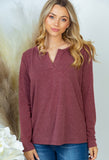 Burgundy long sleeve v neck shirt