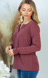 Burgundy long sleeve v neck shirt