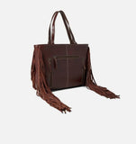 ARIAT VICTORIA BROWN TOOLED LEATHER FRINGE TOTE BAG A770009302